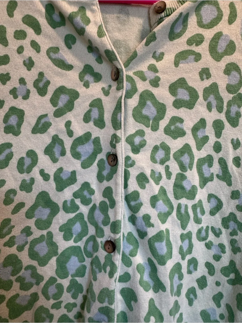 Lands' End Green 100% cotton Leopard Print Cardigan